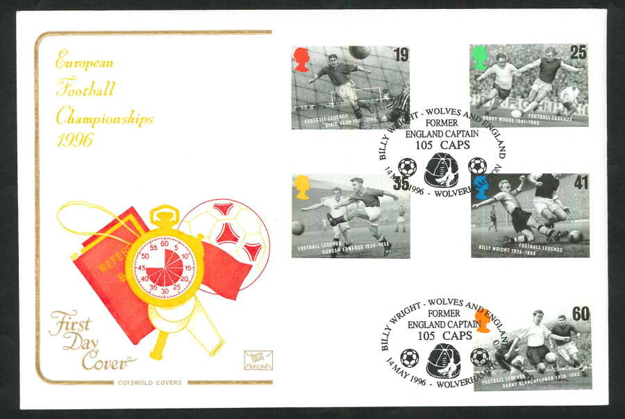 1996 Football FDC Wolverhampton Billy Wright Handstamp