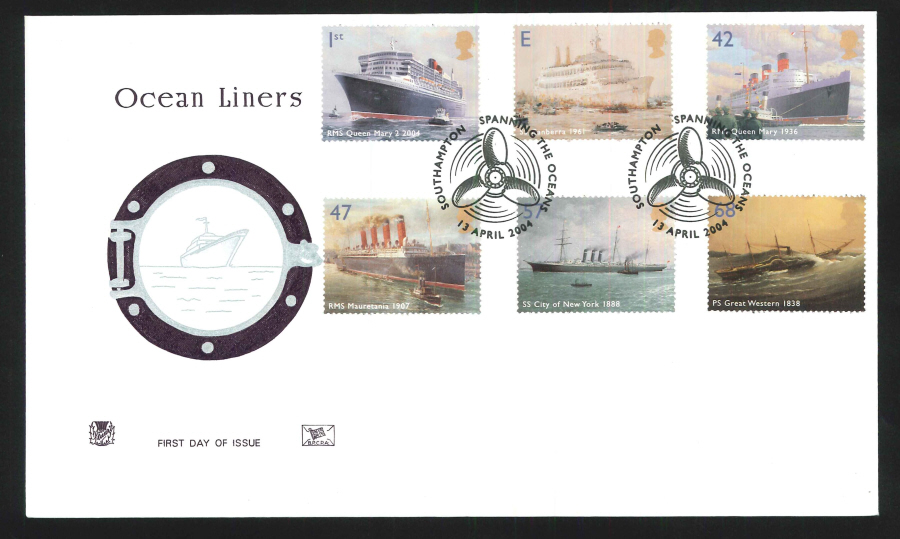 2004 Ocean Liners Set FDC Southampton Handstamp - Click Image to Close