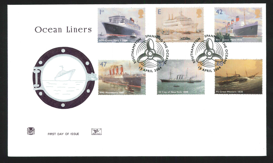 2004 Ocean Liners Set FDC Southampton Handstamp