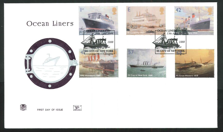 2004 Ocean Liners Set FDC SS City of New York,Glasgow Handstamp