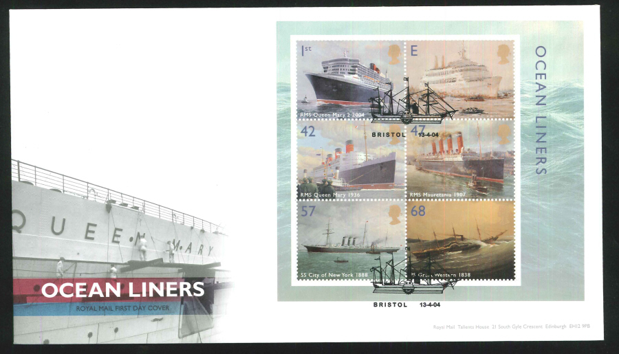 2004 Ocean Liners M/S FDC Bristol Handstamp