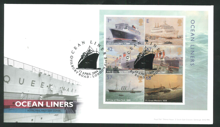 2004 Ocean Liners M/S FDC Tilbury Rd London Handstamp - Click Image to Close