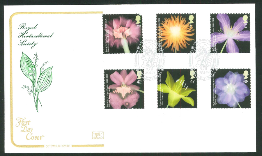 2004 R H S Flowers Set FDC Knutsford Handstamp