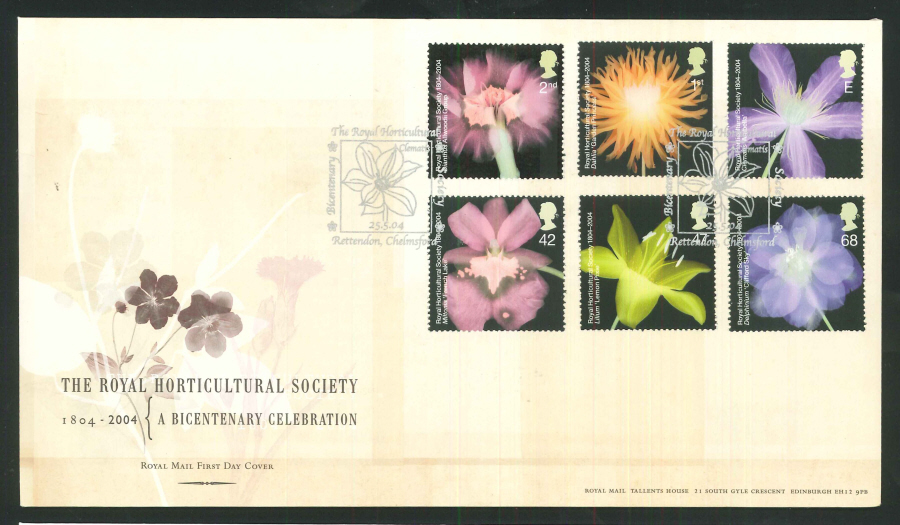 2004 R H S Flowers Set R Mail FDC Rettendon Handstamp