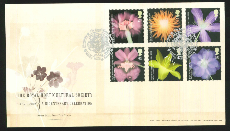 2004 R H S Flowers Set R Mail FDC Wisley Handstamp