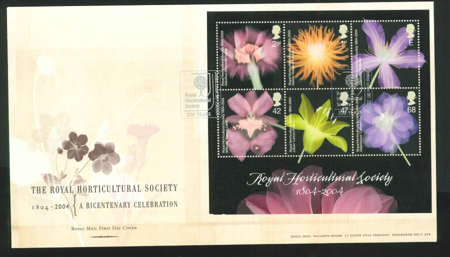 2004 R H S Flowers M/S FDC Chelsea Handstamp - Click Image to Close