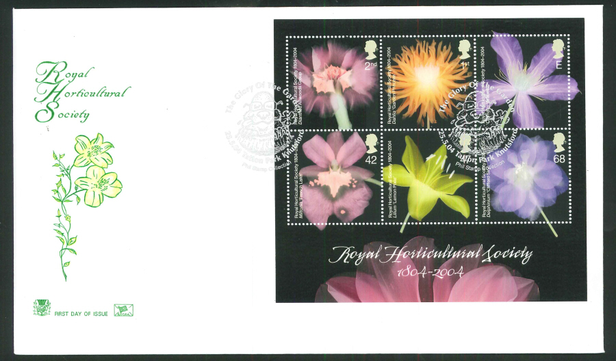 2004 R H S Flowers M/S FDC Tatton Park Handstamp - Click Image to Close