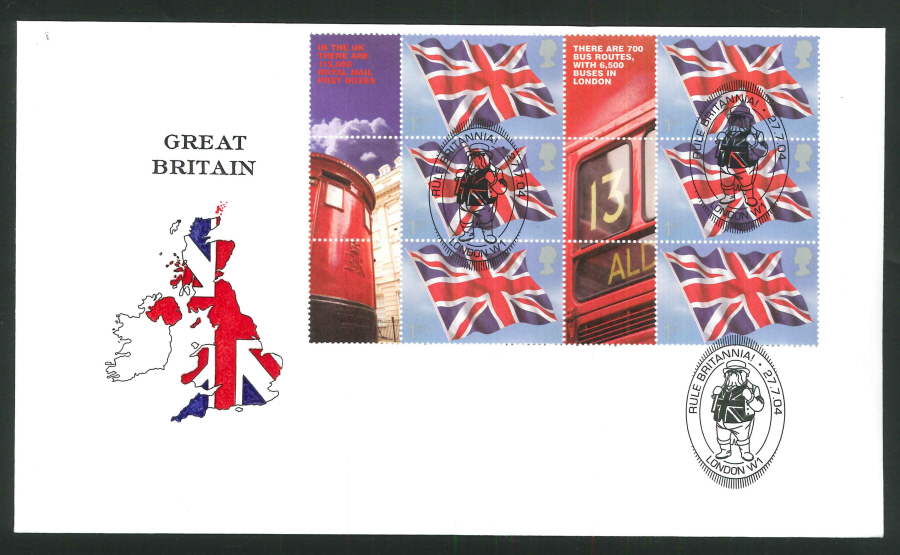 2004 Rule Britania Sheet FDC London W1Handstamp