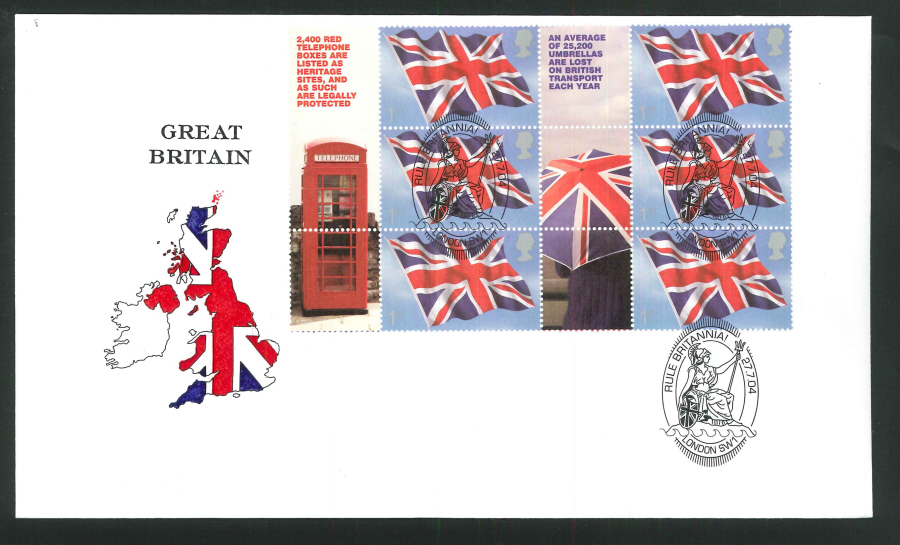 2004 Rule Britania Sheet FDC London W1Handstamp