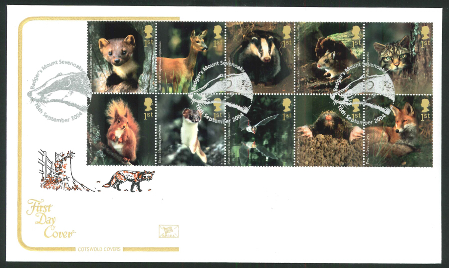 2004 Wild Animals FDC Badger's Mount Handstamp