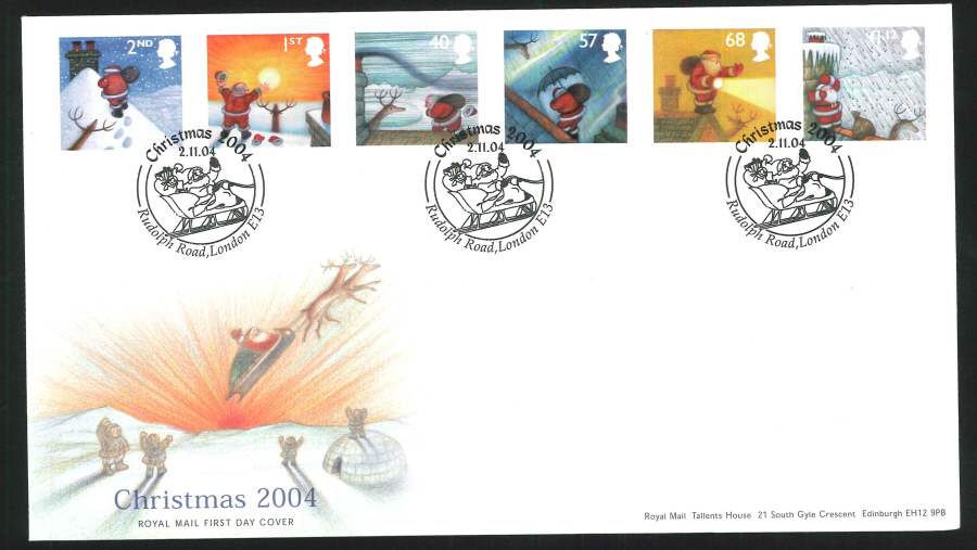 2004 Christmas Set FDC Rudolph Road Handstamp