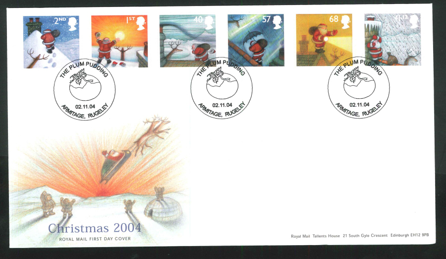 2004 Christmas Set FDC Plum Pudding Armitage Handstamp - Click Image to Close