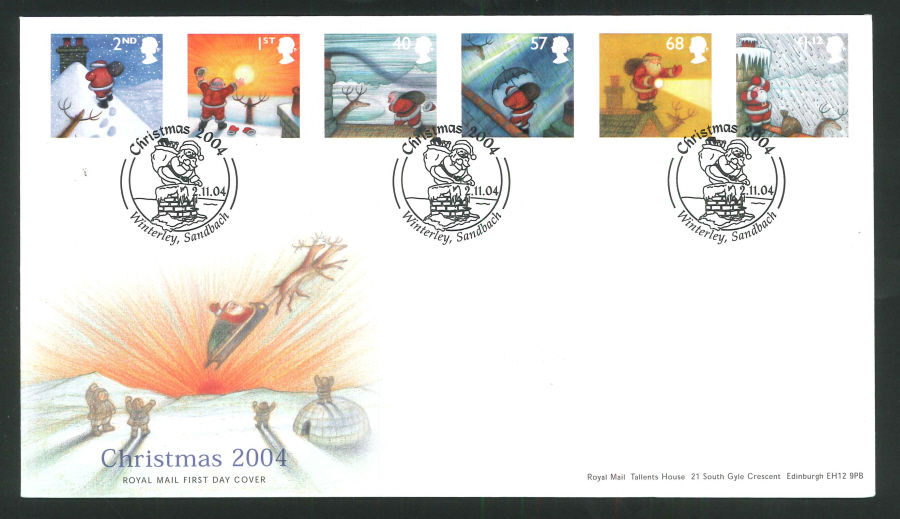 2004 Christmas Set FDC Winterley,Sandbach Handstamp - Click Image to Close