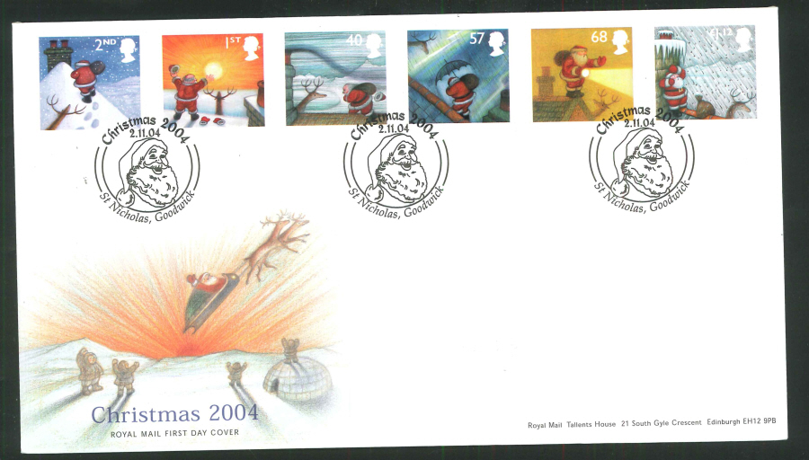 2004 Christmas Set FDC St Nicholas, Goodwick Handstamp - Click Image to Close