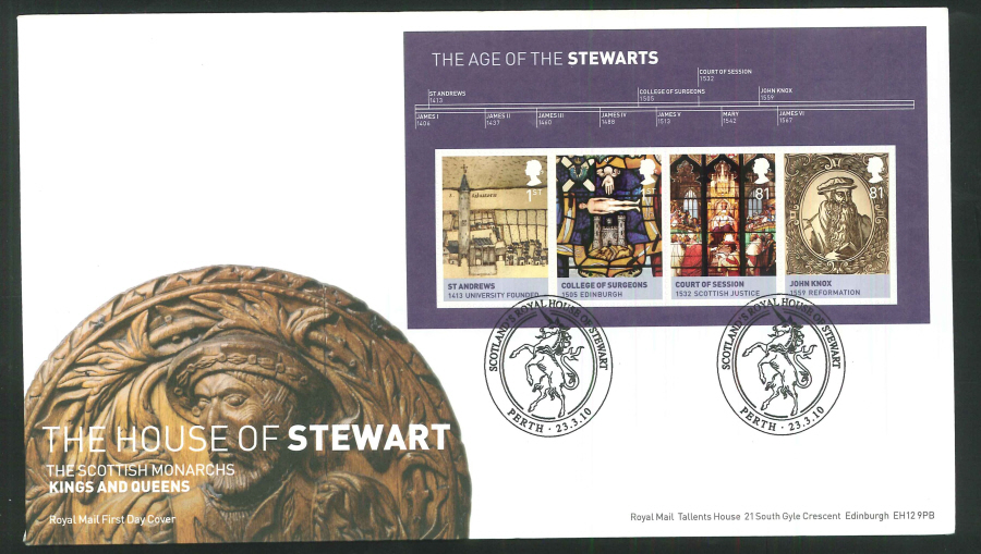 2010 FDC House of Stewart M/S Stirling Handstamp