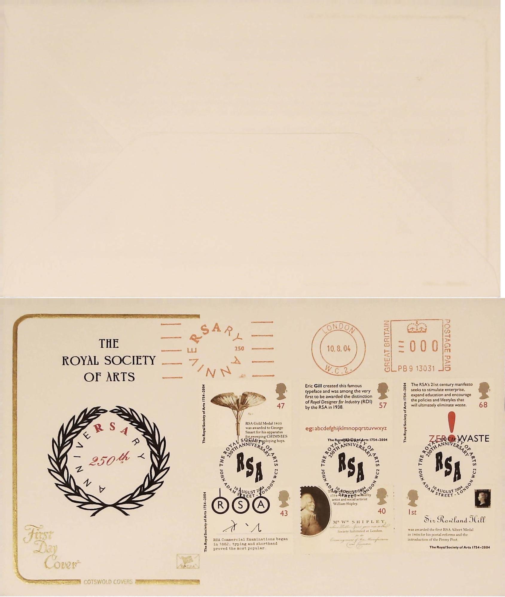 2004 - Royal Society of Arts FDC Meter Mark R S A l & R S A Handstamp Cotswold