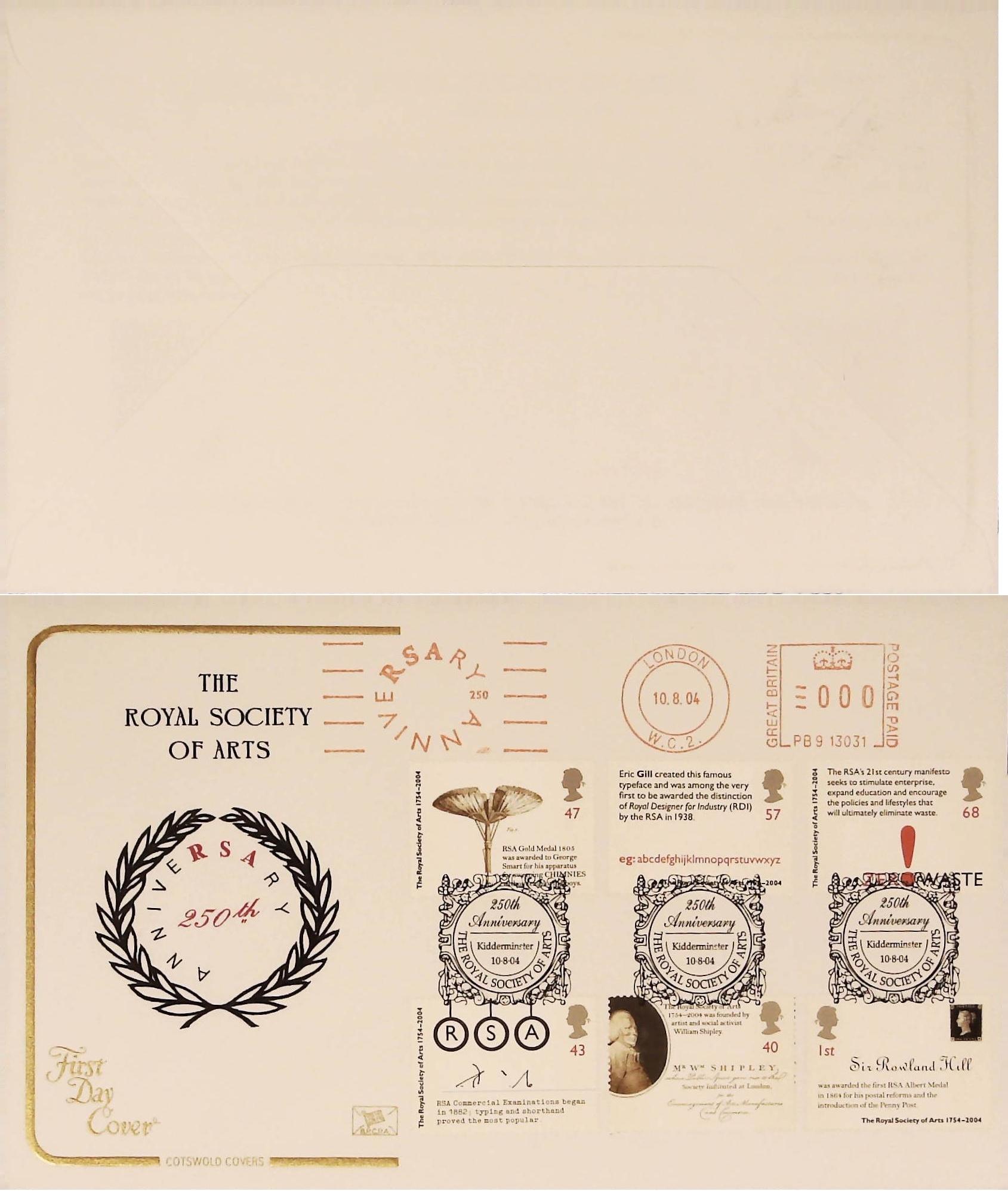 2004 - Royal Society of Arts FDC Meter Mark R S A l & R S A Kidderminster Handstamp Cotswold [DUPLICATE]