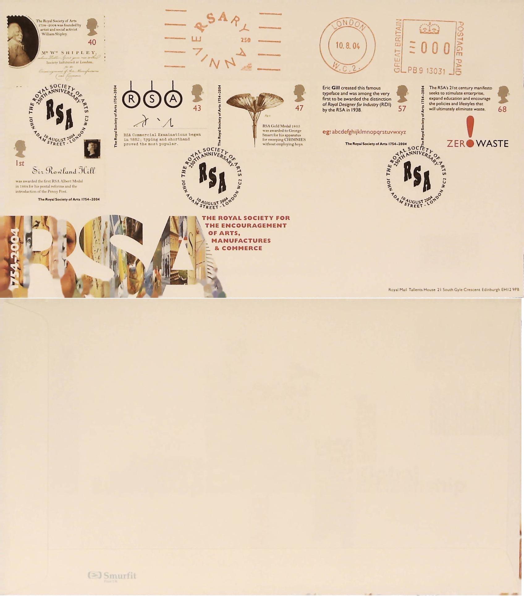 2004 - Royal Society of Arts FDC Meter Mark R S A l & R S A Handstamp
