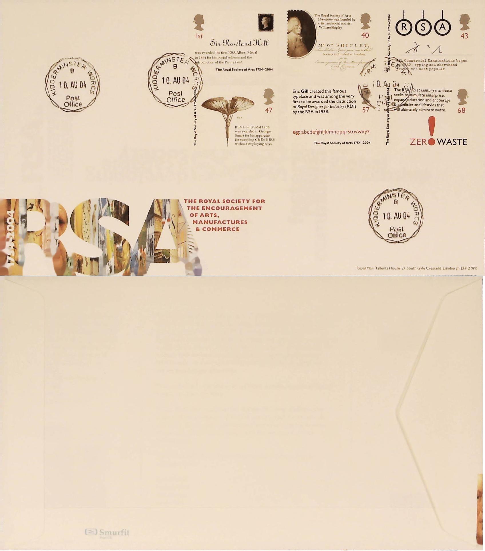 2004 - Royal Society of Arts FDC C D S Kidderminster Handstamp
