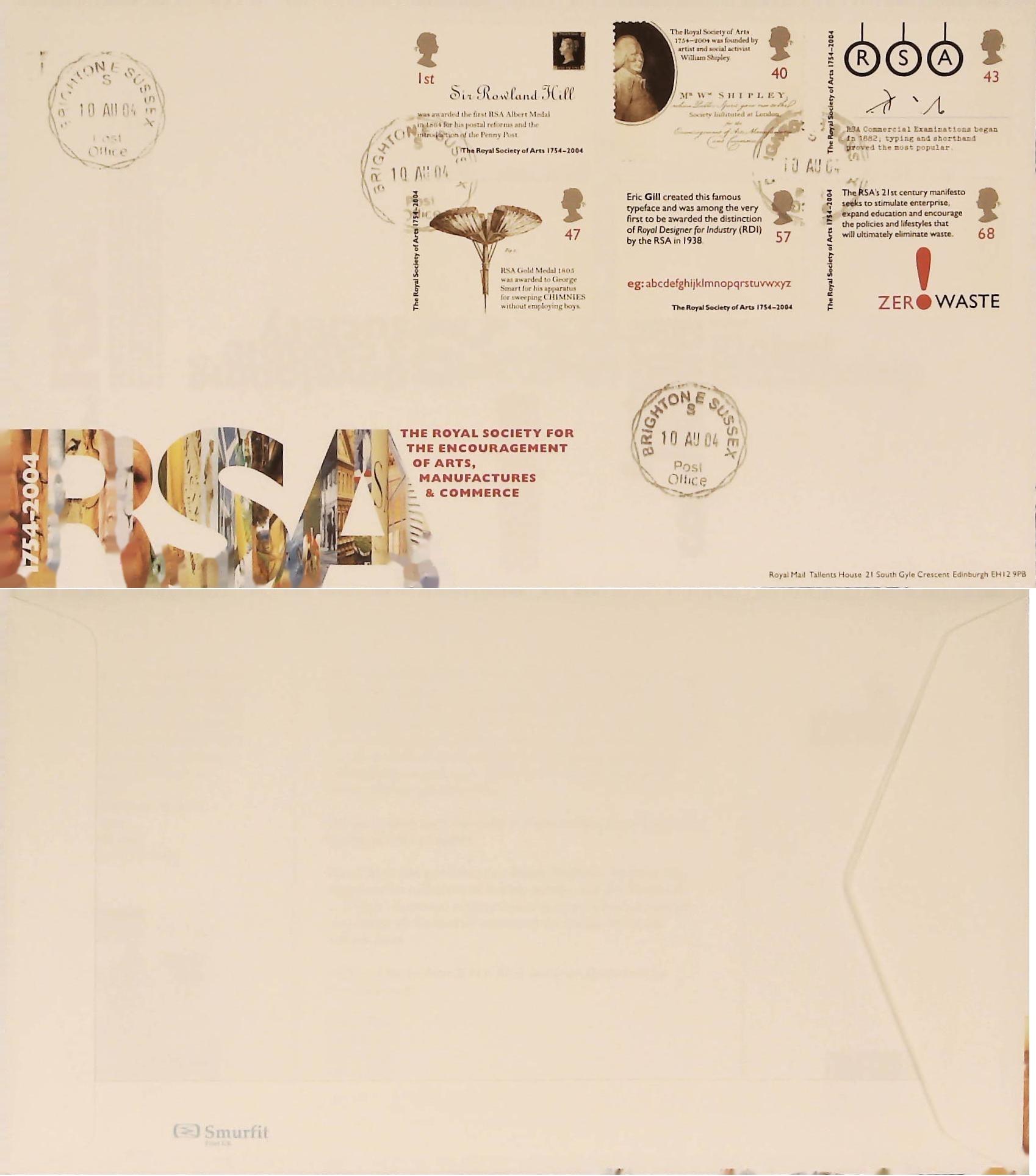 2004 - Royal Society of Arts FDC C D S Brighton Handstamp