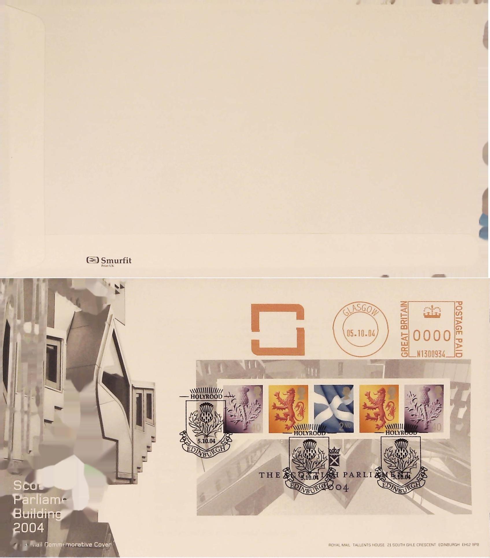 2004 - Scottish Parliament Meter Mark Glasgow & Hollrood Handstamp
