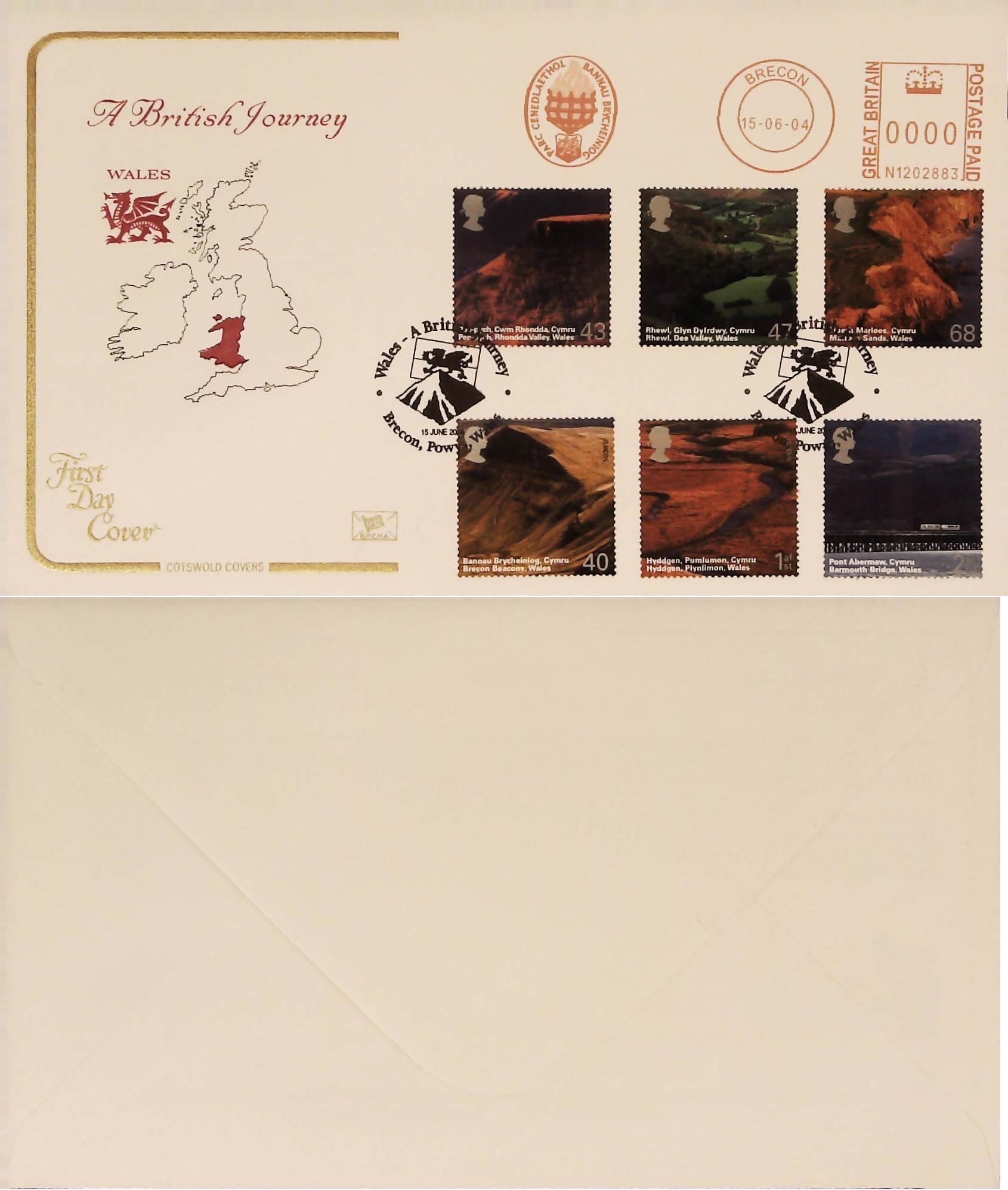 2004 - Wales British Journey FDC Meter Mark Parc Cenedlaethol & Handstamp Cotswold
