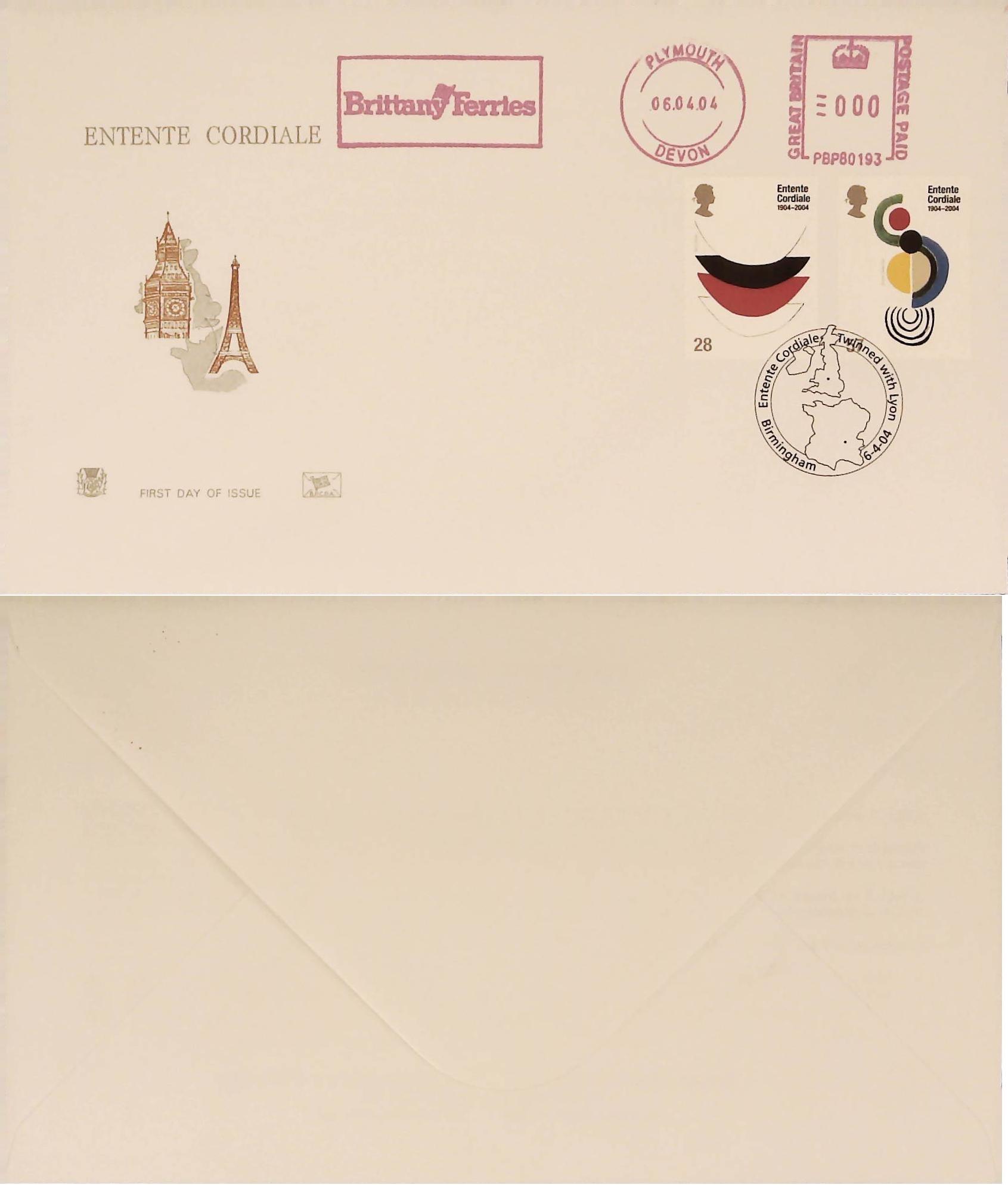 2004 - Entente Cordiale Meter Mark Brittany Ferries & Birmingham Handstamp Stuart