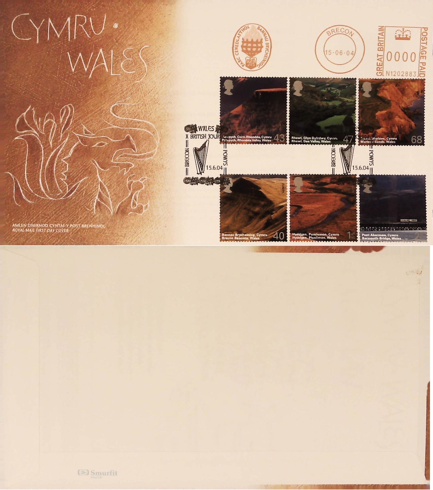 2004 - Wales British Journey FDC Meter Mark Parc Cenedlaethol & Handstamp