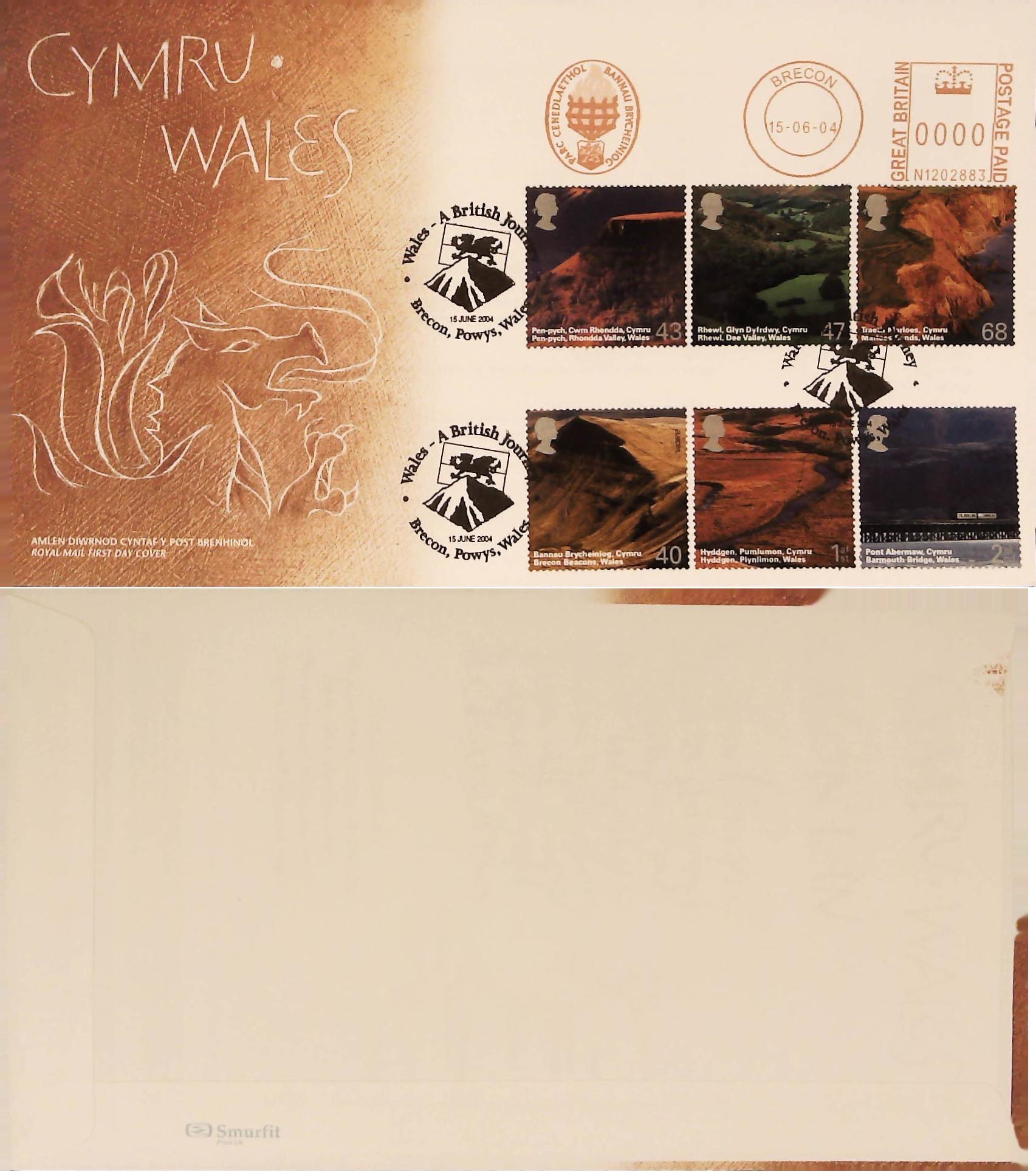2004 - Wales British Journey FDC Meter Mark Parc Cenedlaethol & Handstamp