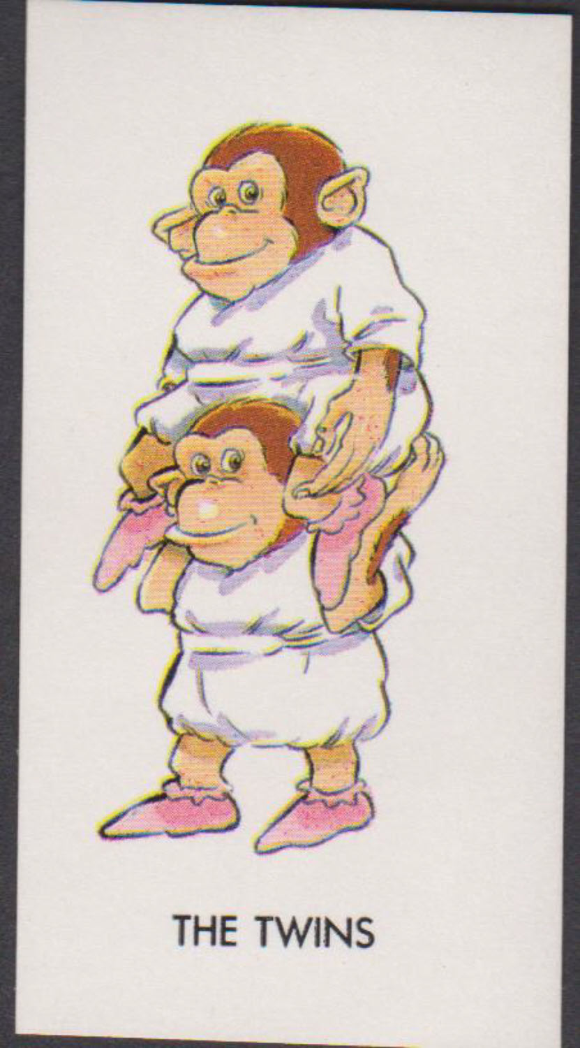 Brooke Bond Chimps Stickers Tic Tack Backs No :- The Twins - Click Image to Close