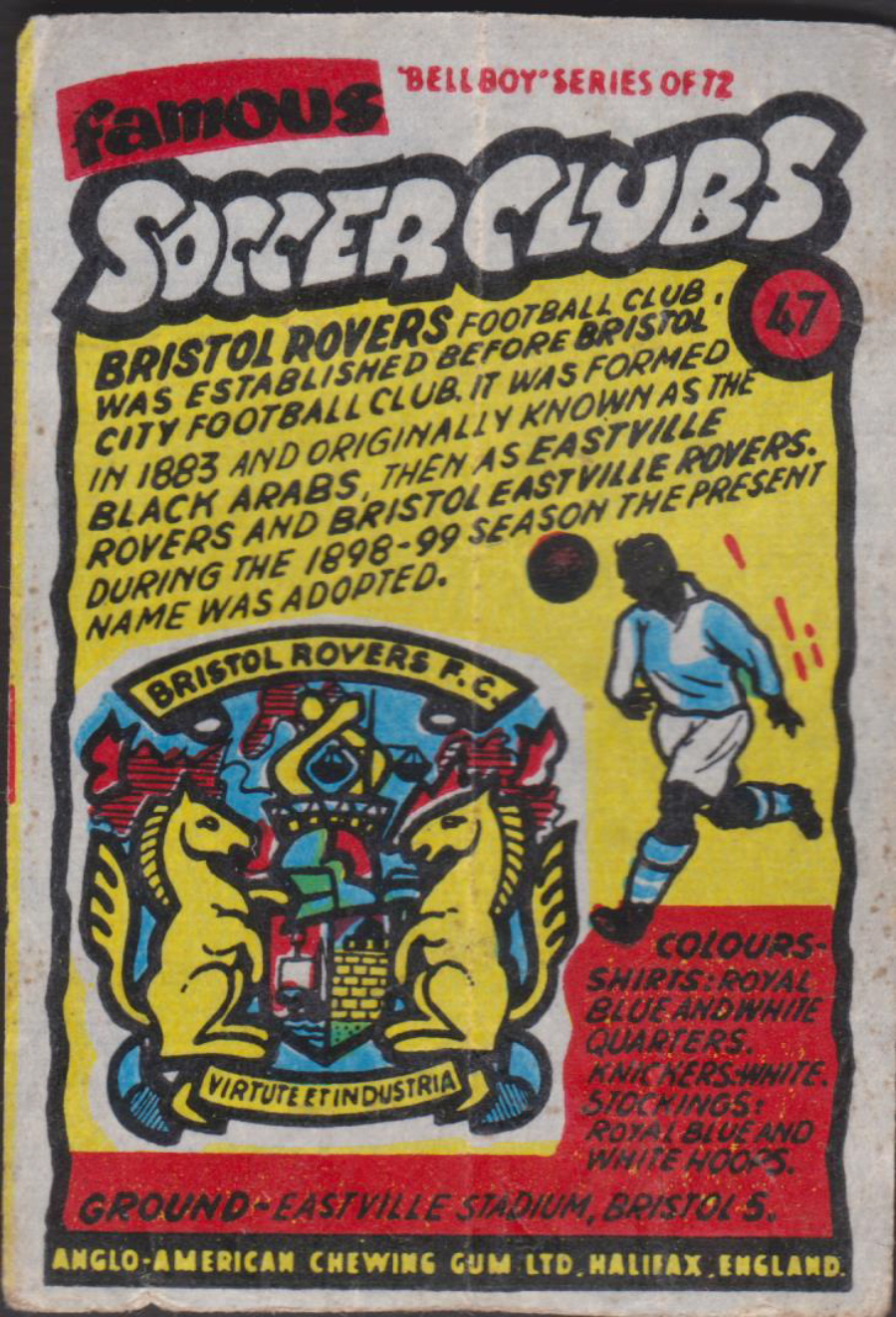 Anglo-American-Chewing-Gum-Wax-Wrapper-Famous-Soccer-Clubs-No-47-Bristol Rovers