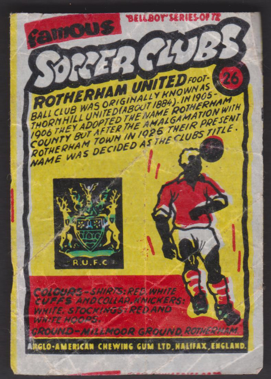 Anglo-American-Chewing-Gum-Wax-Wrapper-Famous-Soccer-Clubs-No-26 - Rotherham United