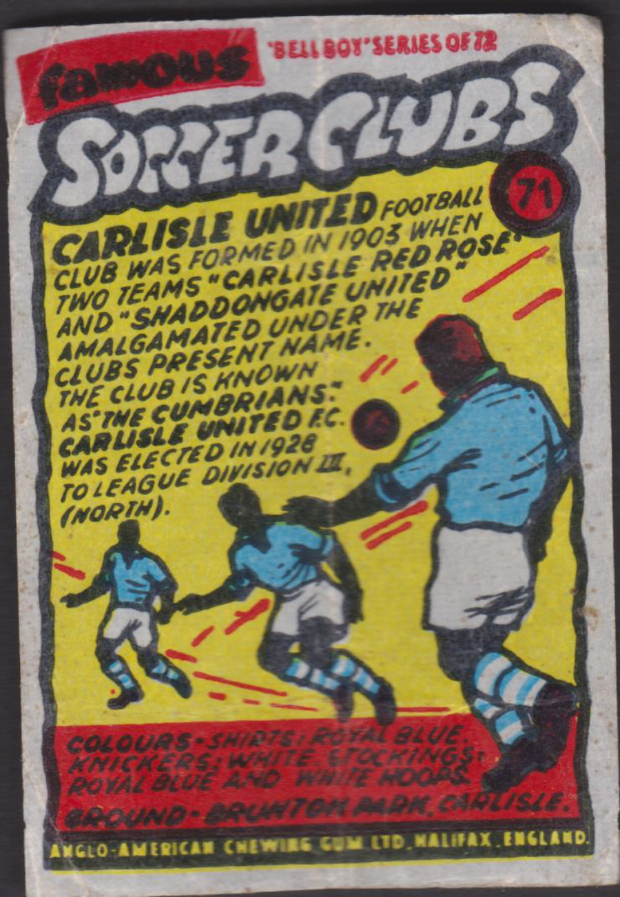 Anglo-American-Chewing-Gum-Wax-Wrapper-Famous-Soccer-Clubs-No-71 - Carlisle United - Click Image to Close