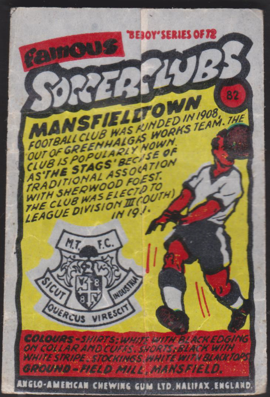 Anglo-American-Chewing-Gum-Wax-Wrapper-Famous-Soccer-Clubs-No-82 - Mansfield Town - Click Image to Close