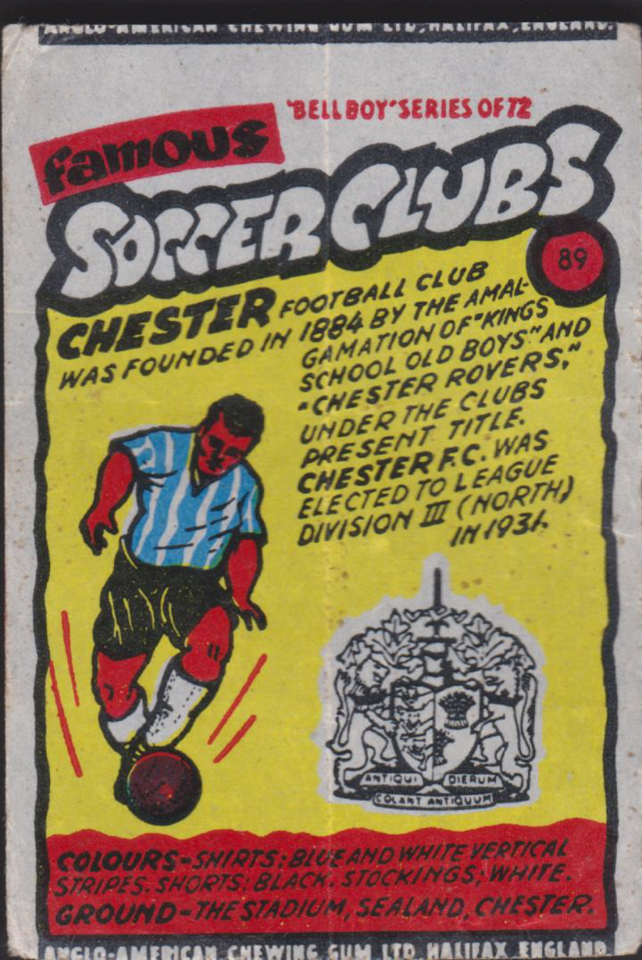 Anglo-American-Chewing-Gum-Wax-Wrapper-Famous-Soccer-Clubs-No-89 - Chester Football Club - Click Image to Close