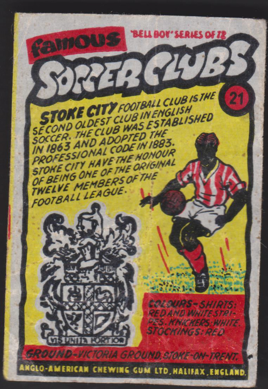 Anglo-American-Chewing-Gum-Wax-Wrapper-Famous-Soccer-Clubs-No-21 Stoke City - Click Image to Close