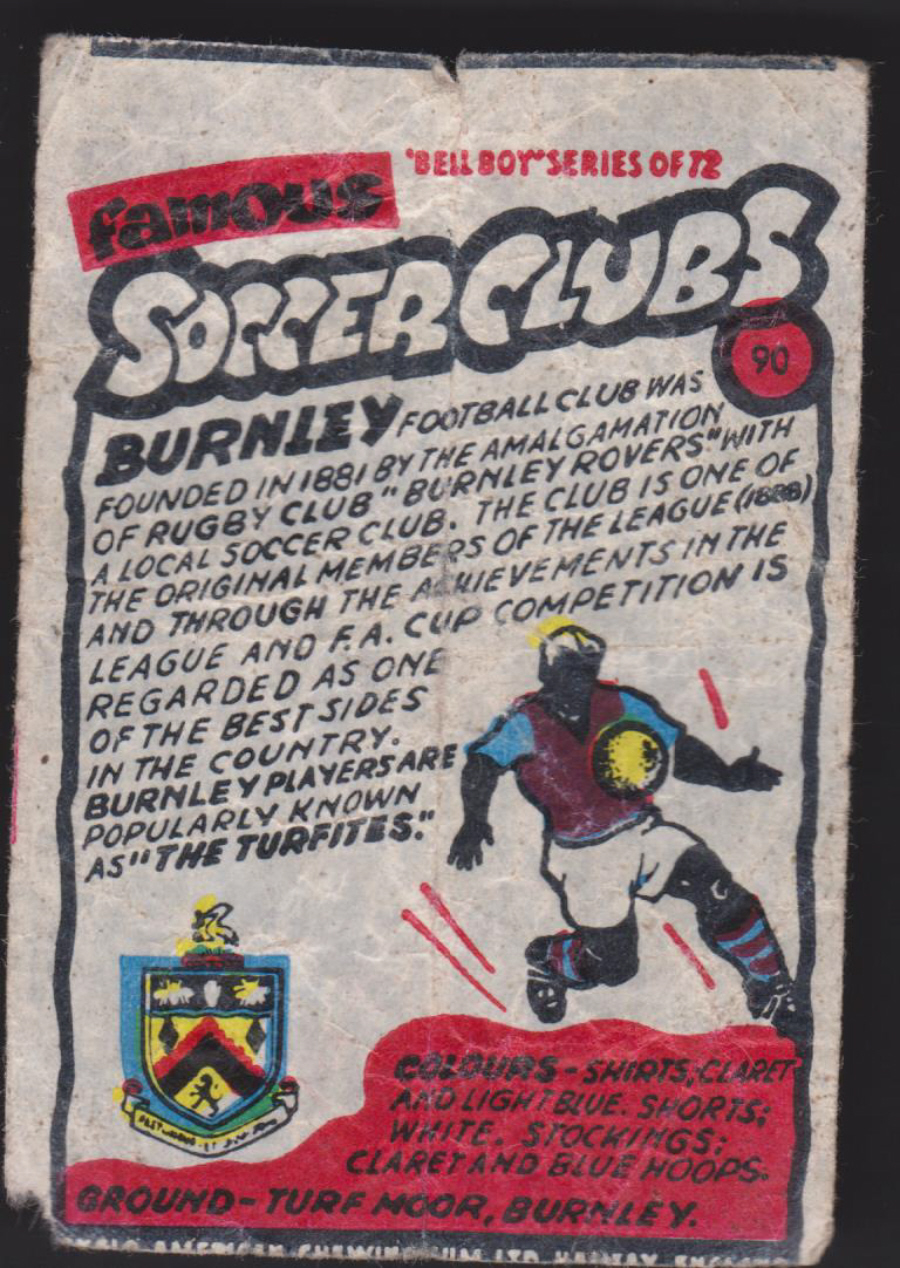 Anglo-American-Chewing-Gum-Wax-Wrapper-Famous-Soccer-Clubs-No-90 - Burnley - Click Image to Close