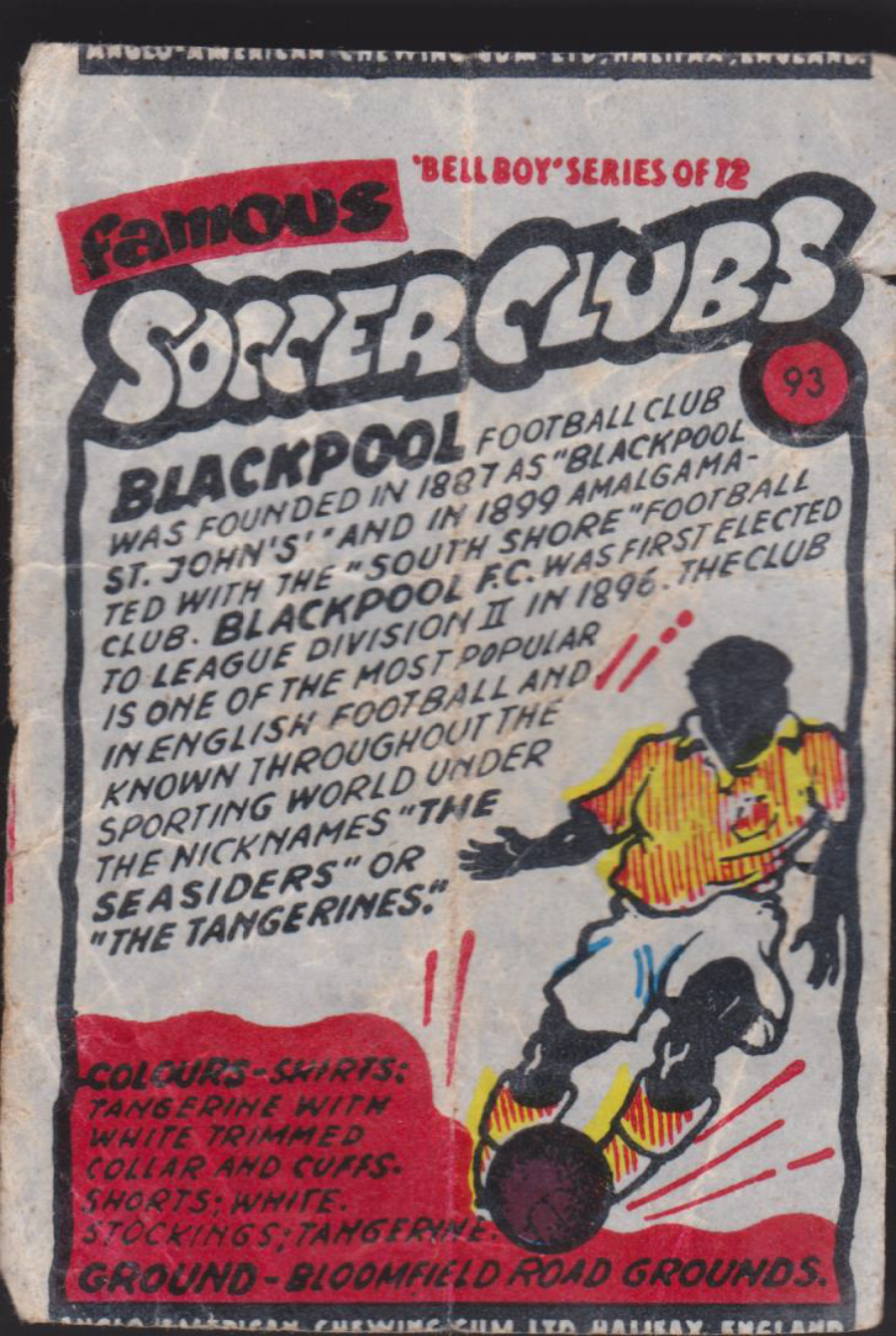 Anglo-American-Chewing-Gum-Wax-Wrapper-Famous-Soccer-Clubs-No-93 - Blackpool