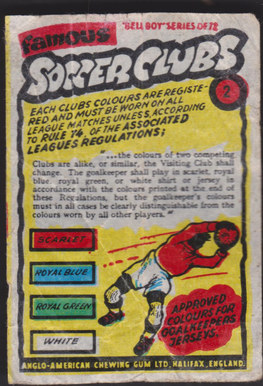 Anglo-American-Chewing-Gum-Wax-Wrapper-Famous-Soccer-Clubs-No-2 - Club Colours - Click Image to Close