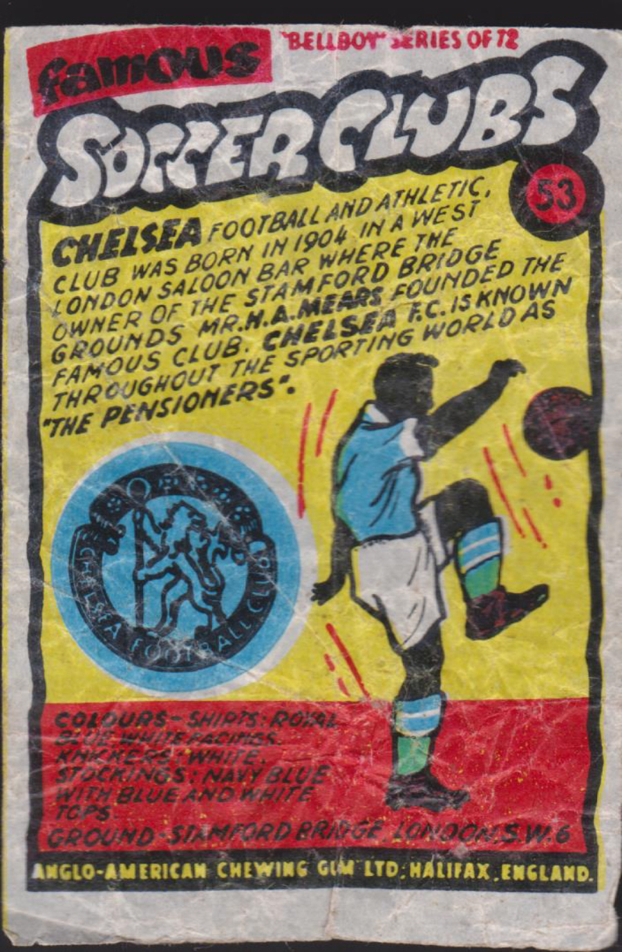 Anglo-American-Chewing-Gum-Wax-Wrapper-Famous-Soccer-Clubs-No-53 - Chelsea - Click Image to Close