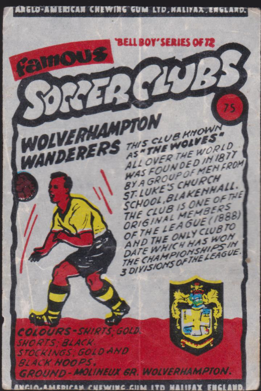 Anglo-American-Chewing-Gum-Wax-Wrapper-Famous-Soccer-Clubs-No-75 - Wolverhampton Wanderers - Click Image to Close