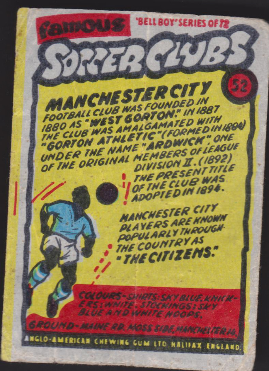 Anglo-American-Chewing-Gum-Wax-Wrapper-Famous-Soccer-Clubs-No-52 - Manchester City - Click Image to Close