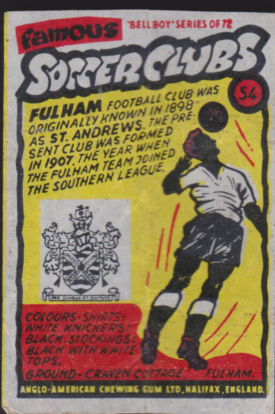 Anglo-American-Chewing-Gum-Wax-Wrapper-Famous-Soccer-Clubs-No-54 - Fulham - Click Image to Close