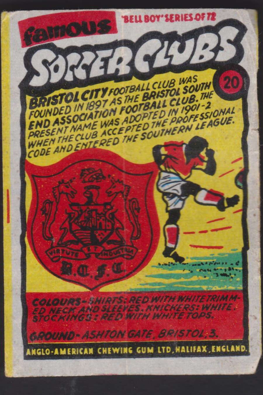 Anglo-American-Chewing-Gum-Wax-Wrapper-Famous-Soccer-Clubs-No-20 - Bristol City
