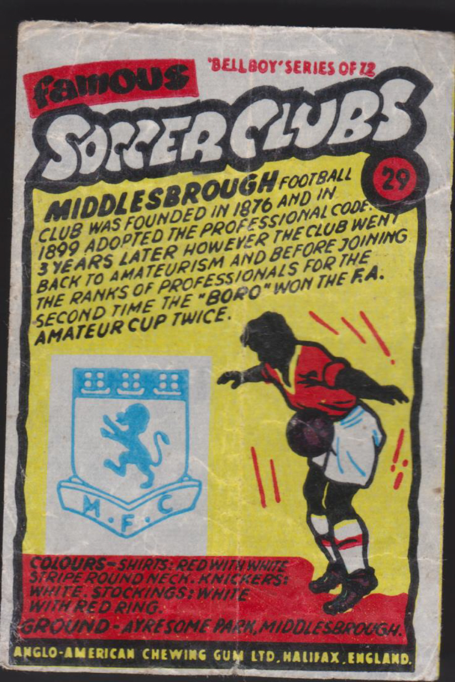 Anglo-American-Chewing-Gum-Wax-Wrapper-Famous-Soccer-Clubs-No-29 - Middlesbrough
