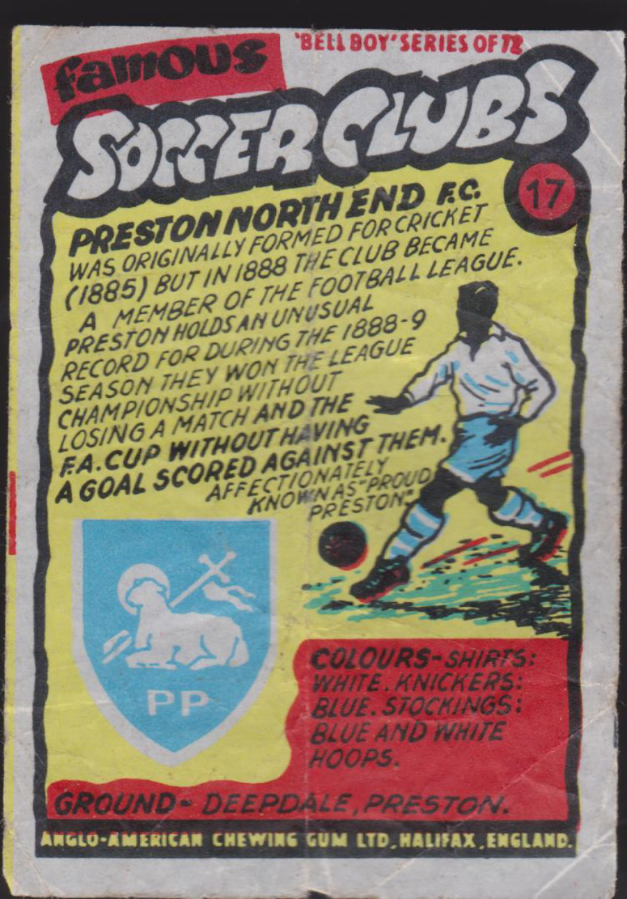 Anglo-American-Chewing-Gum-Wax-Wrapper-Famous-Soccer-Clubs-No-17 - Preston North End F C - Click Image to Close