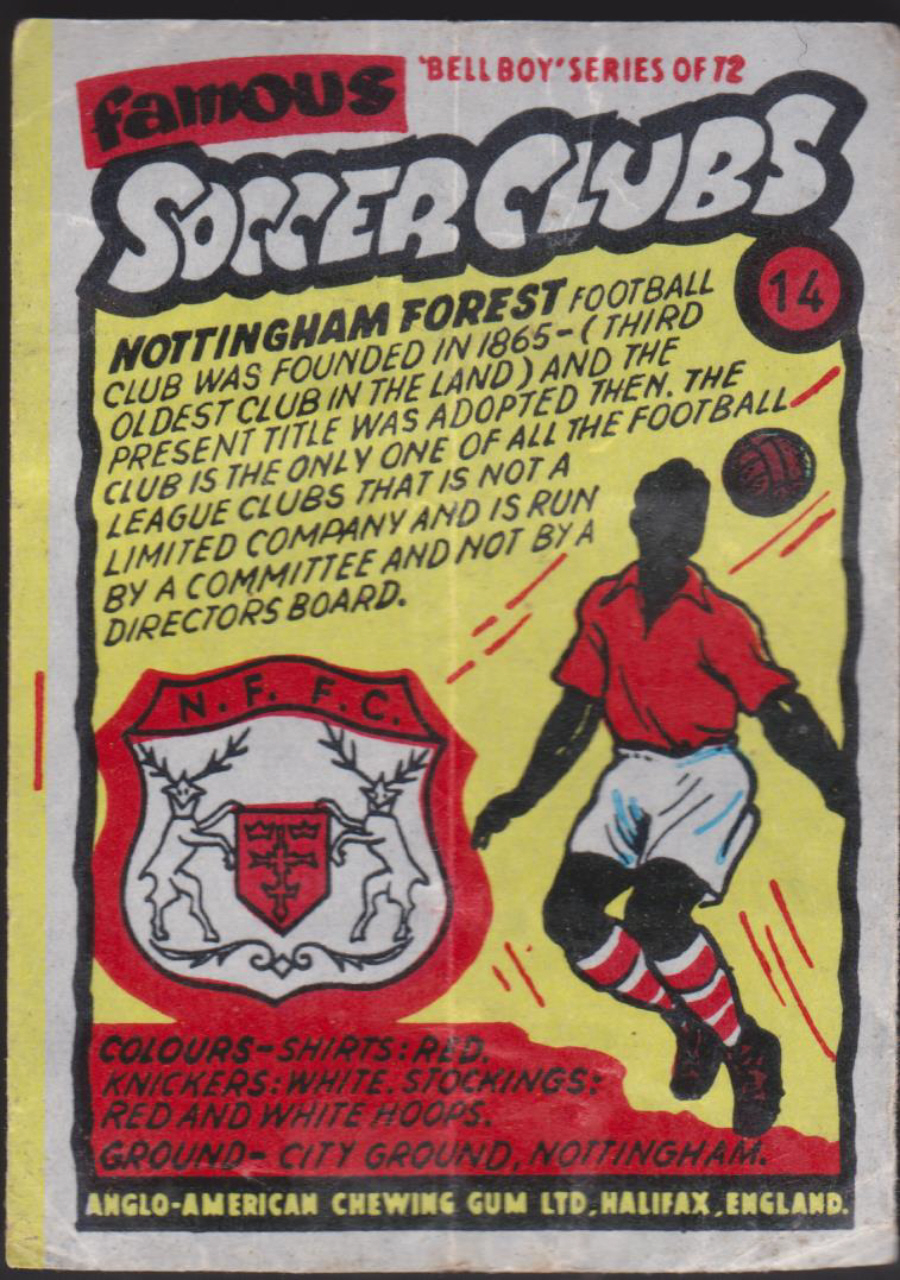 Anglo-American-Chewing-Gum-Wax-Wrapper-Famous-Soccer-Clubs-No-14 - Nottenham Forest F C - Click Image to Close