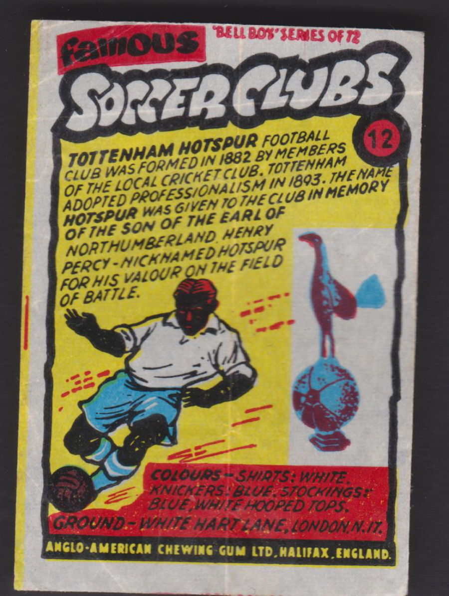 Anglo-American-Chewing-Gum-Wax-Wrapper-Famous-Soccer-Clubs-No-12 - Tottenham HotspurF C - Click Image to Close