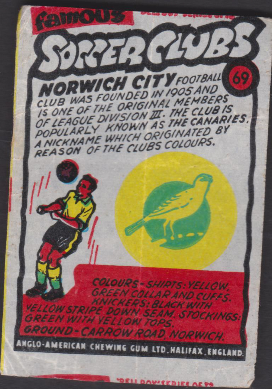 Anglo-American-Chewing-Gum-Wax-Wrapper-Famous-Soccer-Clubs-No-69 - Norwich City F C