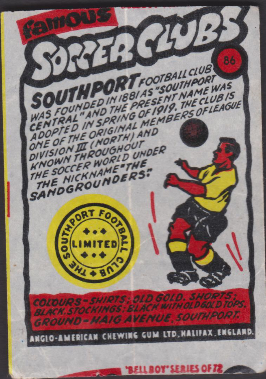 Anglo-American-Chewing-Gum-Wax-Wrapper-Famous-Soccer-Clubs-No-86 - Southport F C